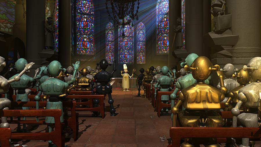 Image de robots 3D à l'église au cours d'une grande opération de démagogie appliquée